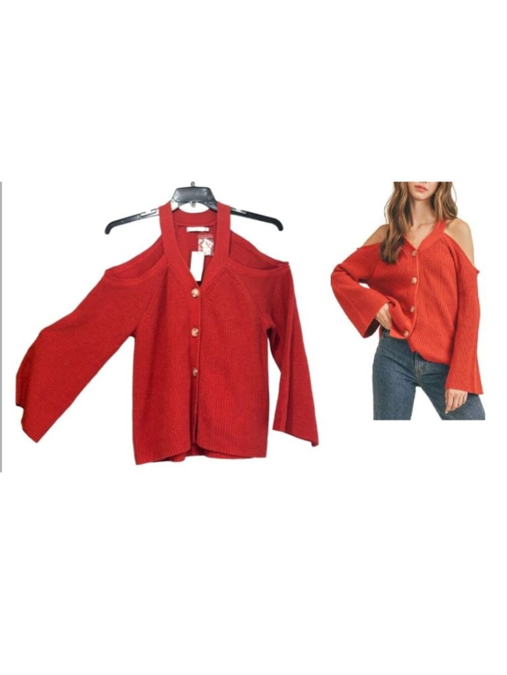 Lush Cold Shoulder Cardigan in Cherry Mahogany Sz. M